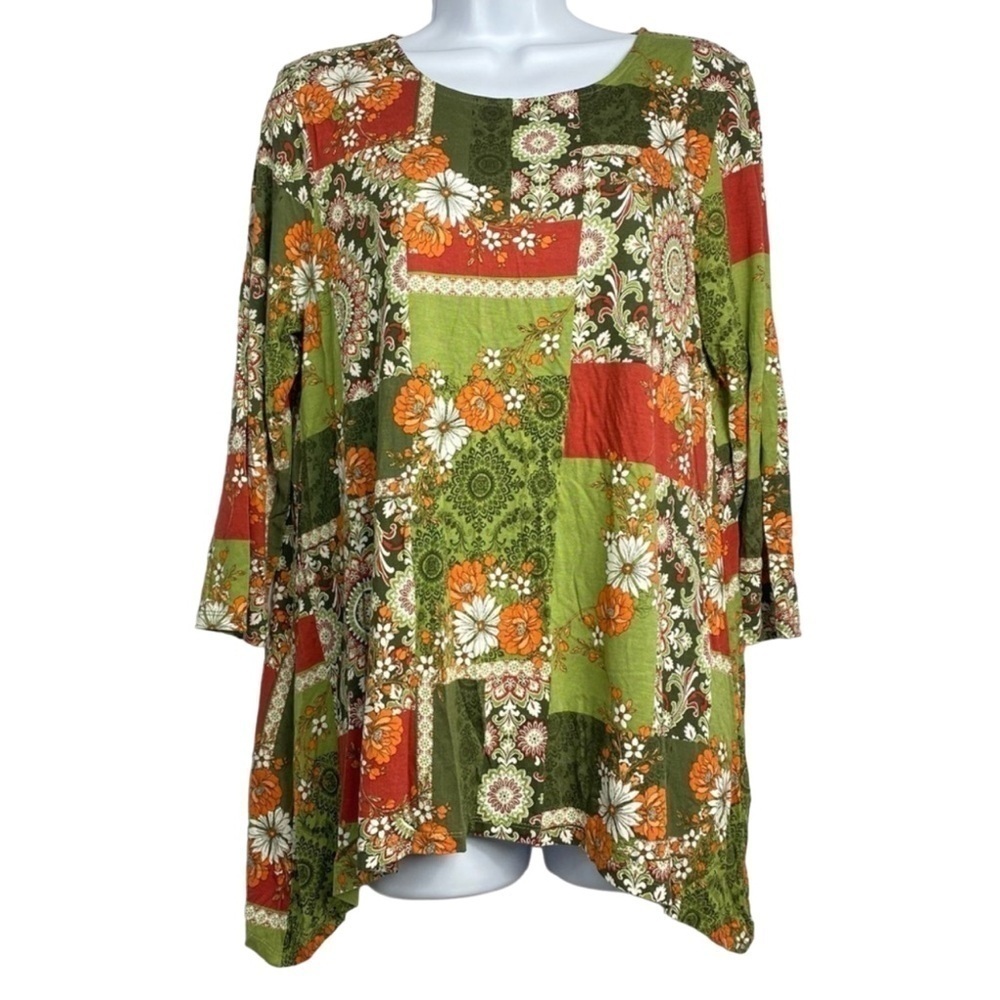 Ruby Rd. Women’s Sz Medium Green Multicolor Patchwork Floral Oversized Tunic
